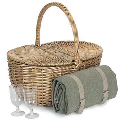 Image of Red Hamper FH130 Wicker Oval Grey Sage 2 Person Fitted Picnic Basket