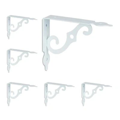 Image of Relaxdays Shelf, Set of 6, Support Angles, Wall bracket, Holder HWD: 11 x 2.5 14 cm, Metal, Grey, Steel, 9.5 1.5 15 cm
