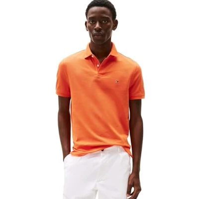 Image of Tommy Hilfiger Men’s Short Sleeve 1985 Regular Fit Polo Shirt, Orange (Brilliant Orange), S