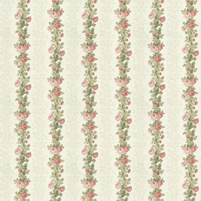 Image of MyTinyWorld Dolls House Miniature Pink Climbing Rose Stripe Wallpaper