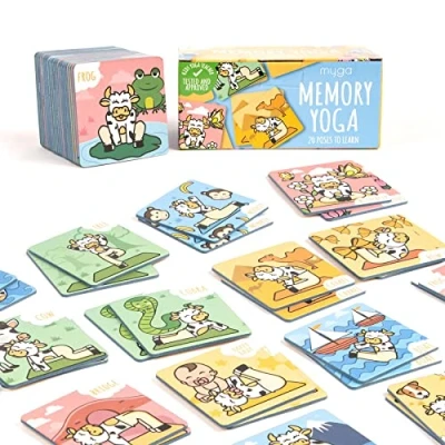 Image of Myga Memory Yoga 40 Piece Kids Matching Pairs Game with 20 Poses for Exercise and Mindfulness Match &amp; Snap Picture Cards Children
