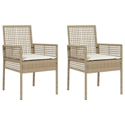 Image of vidaXL Stylish Outdoor Rattan Chair Set, Mixed Beige and Cream, Durable, 2 Cushions Included, Perfect Balcony Patio Furniture, Braided Seat, Weatherproof, Padded