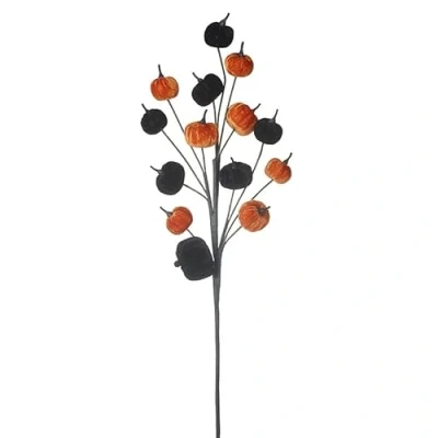 Image of Heaven Sends Orange and Black Velvet Pumpkin Branch Halloween Decoration, Multicoloured