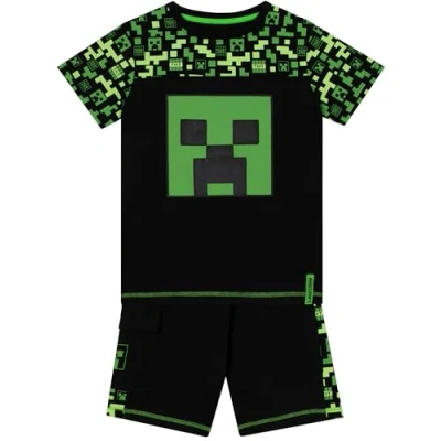 Image of Minecraft Tshirt And Shorts Creeper Boys Outfit Gamer T Shirt Gaming Clothes Black 12 13 Years