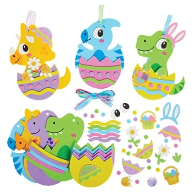 Image of Baker Ross FX532 Dinosaur Easter Egg Decoration Kits Pack of 8, Kids Foam Craft