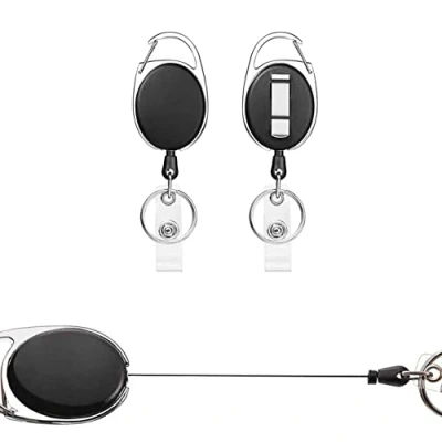 Image of Retractable Badge Holder,Badge Reel 2 Pcs for Id Card Holders, Keyring,Keychain,with Clip,Retractable Lanyards (Black Pcs)