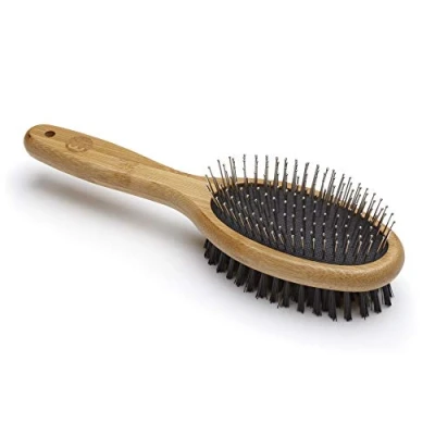 Image of Mikki Bamboo Combi Brush, for Grooming Dog, Cat, Puppy with Smooth Short and Medium Hair Coats, Handmade from Natural Sustainable Bamboo, Large, brown