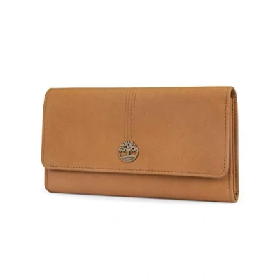Image of Timberland Women Leather RFID Flap Wallet Clutch Organizer, Wheat (Nubuck), One Size