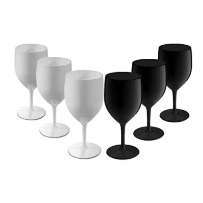 Image of Elite Premium Black &amp; White Wine Glasses Unbreakable Reusable Polycarbonate Plastic Realistic Alternative to Glass MADE IN UK (6)