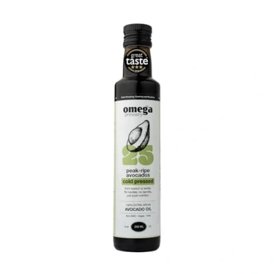 Image of Omega Pressery Premium Extra Virgin Avocado Oil 250ml Cold Pressed, Unrefined, Unblended 100% Natural &amp; Pure Cooking 3 star Great Taste Award Used for Cooking, Salad Dressing Roasting