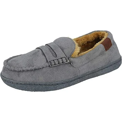 Image of Jo &amp; Joe Mens Faux Suede Fur Lined Moccasin Slippers Shoes Size 1 6 7 12 (12 UK Child, Grey, numeric_12)