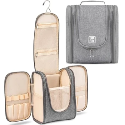 Image of BOACAY Hanging Travel Toiletry Bag for Women &amp; Men, Makeup Bag, Shower Wash Organiser Kit Cosmetics, Essentials, Accessories (M) Coffee with Milk Brown