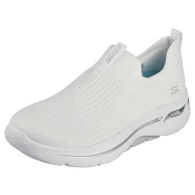Image of Skechers Women&#039;s Go Walk Arch Fit Sneaker, White Textile Trim, 4.5 UK