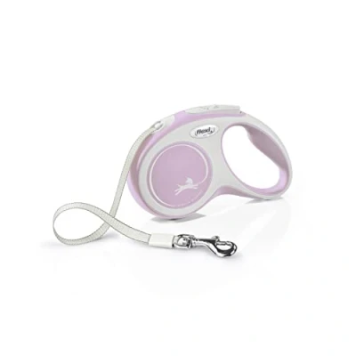 Image of Flexi New Comfort Tape Grey &amp; Rose Small 5m Retractable Dog Leash/Lead for dogs up to 15kgs/33lbs