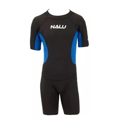 Image of Adults XXL Shortie Wetsuit NALU Beach Surf Short Sleeve Wet Suit Mens Womens Double Extra Large Surfing Watersports Shorty Lake Suits 48&quot; Chest (Blue)