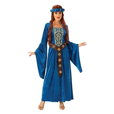 Image of Bristol Novelty 701079M000 Medieval Maiden Women&#039;s Costume Adult Fancy Dress, Blue, Medium UK 12 14