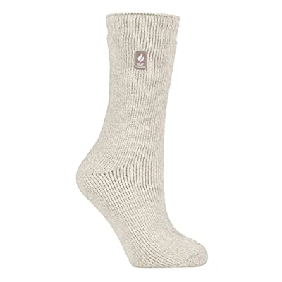 Image of HEAT HOLDERS Ladies Patterened Warm Winter Fleck Striped Twist Thermal Socks in 10 colours, size 4 8 UK 37 42 eur (Oat)