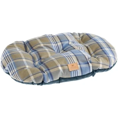 Image of Ferplast Cat And Dog Padded Cushion Scott 78/8, Double Sided, Tartan, Soft Velvet, Washable, Blue, L