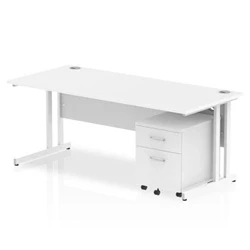 Image of Impulse 1800x800 Desk White Top Cantilever Leg+ Mobile Ped
