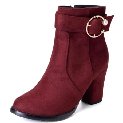 Image of Onewus Fashion Women Ankle Boots with Mid Block Heel (RED,5 UK)