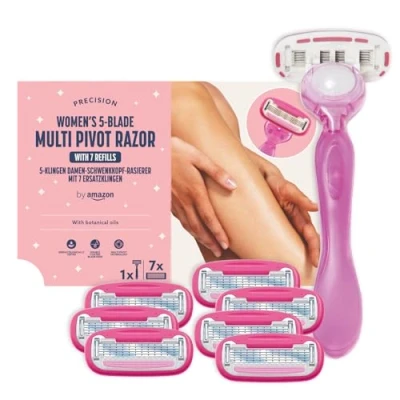Image of by Amazon Women&#039;s 5 Blade Razor with Multi Axis Pivot handle + 7 refills