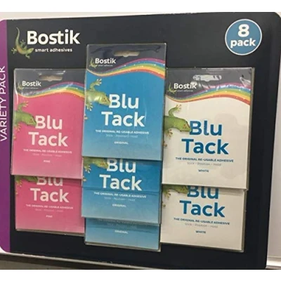 Image of 8 x Bostik bostick blu tack Smart Adhesive Handy Pack 2 Pink, 4 Blue, White