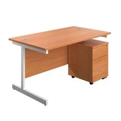 Image of 1400X800 Rectangular Desk Beech White &amp; 3 Drawer Pedestal Bundle