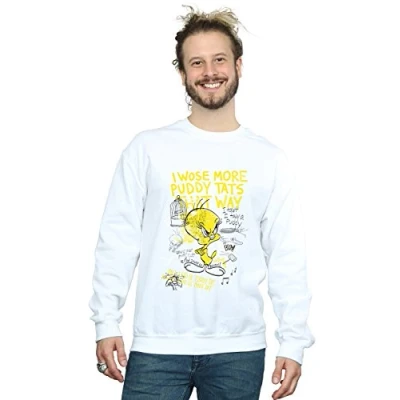 Image of Looney Tunes Men&#039;s Tweety Pie More Puddy Tats Sweatshirt Large White