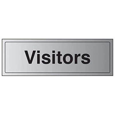 Image of V Safety General Door Visitors Sign 300mm x 100mm Self Adhesive Alu Effect