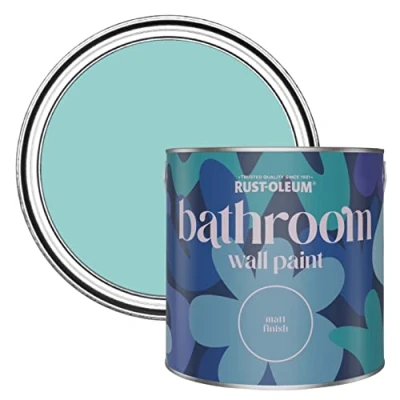 Image of Rust Oleum Blue Water Resistant Bathroom Wall &amp; Ceiling Paint Teal 2.5L