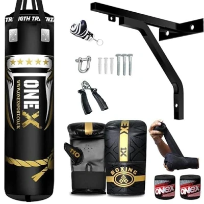 Image of Boxing Bag 4FT Punch Bag, Wall Bracket, Punching Mitt Equipment Muay Thai kickboxing Sparring Training MMA Bags Set