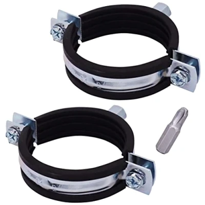 Image of SKIR&#039;CO (2 pcs) Pipe Brackets with Rubber Linings for 60 64 mm Pipes, Clamps, Supports Wall and Ceiling Mounting