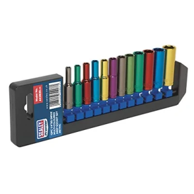 Image of Sealey Premier Multi Coloured Socket Set 12pc 1/4&quot;Sq Drive Deep WallDrive® Metric