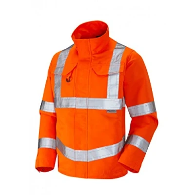 Image of Leo Workwear Yeoford DJ01 Water &amp; Stain Repellent Finish Hi Viz Drivers Jacket, L, Orange