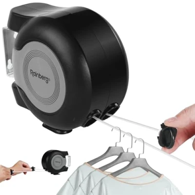 Image of Rainberg Retractable Clothes Line, 15m/30m Washing Wall Mounted, PVC Coated, Indoor/Outdoor (Double Line(30m))