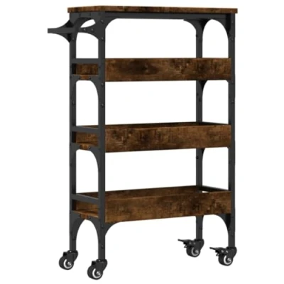 Image of vidaXL Kitchen Trolley Smoked Oak 53x20x76 cm Engineered Wood