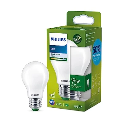 Image of PHILIPS Ultra Efficient Energy Saving Lights, LED Light Source, 75W, A60, E27, Cool White 4000 Kelvin, Frosted