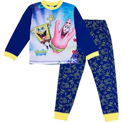 Image of Spongebob SQUAREPANTS Official Boys Pyjamas Pjs Ages 3 to 12 Years Old Blue