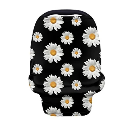 Image of Binienty Breathable Babies Infants Carseat Canopies, Baby Shower Gifts, Stretchy Stroller Cover, Nursing Daisy Flower Print