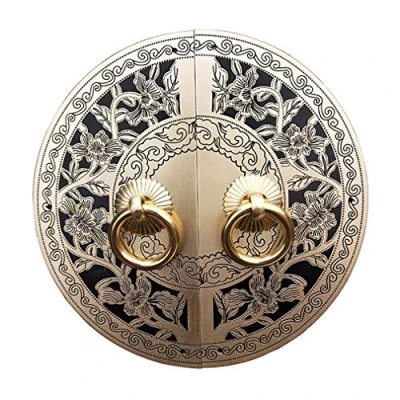 Image of Tiazza A Pair Antique Brass Round Plate Pulls Handle Shoe Cabinet Wardrobe Cupboard Pure Copper Vintage Double Door Ring Pull (Black Tone)