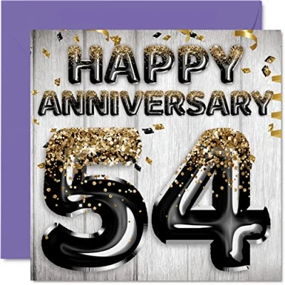 Image of Awesome 54th Anniversary Card for Husband Boyfriend Wife Girlfriend Black Gold Glitter Balloons Happy 54 Cards from Family, 145mm x Greeting Fifty Fourth Anniversaries