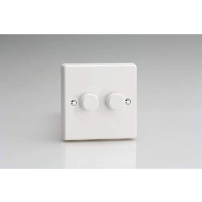 Image of Varilight 2 Gang 1 or Way 2x250 Watt Push on/Push off Standard Dimmer Switch Classic White Plastic HQ4W