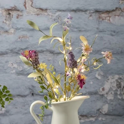 Image of Lights4fun Pre Lit Warm White Micro LED Spring Flower Sprig Decoration with Timer Indoor Use 30cm