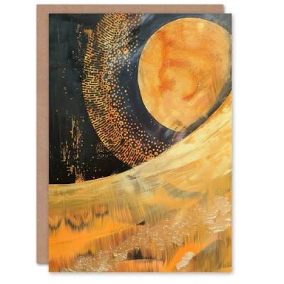 Image of Artery8 Greeting Card Abstract Sunrise Orange on Black Oil Painting Blank For Him Or Her Art Birthday