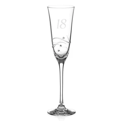 Image of DIAMANTE Swarovski 18th Birthday Champagne Glass Single Crystal Flute with a Hand Etched “18 Embellished Crystals