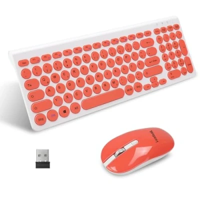Image of LeadsaiL, Wireless Keyboard Mouse Set, Ergonomic and Keyboard, PC Mouse, German QWERTZ Layout, Quiet Buttons, MacOS PC, Laptop, Pink