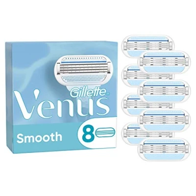 Image of Gillette Venus Smooth Razor Blades Women, Pack of 8 Blade Refills, Lubrastrip with A Touch Botanical Oils