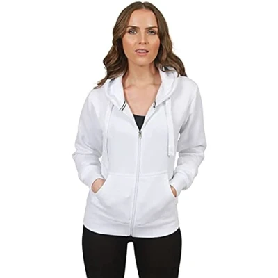 Image of Purple Hanger New Womens Front Zip Up Hoodie Ladies Long Sleeve Plain Sweatshirt Fleece Hoody Hooded Jacket (XXL, White)