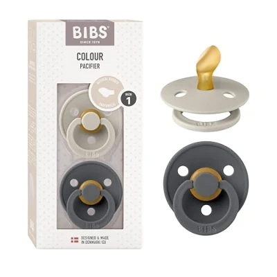Image of BIBS Colour Anatomical Soother 2 Pack, BPA Free Dummy Pacifier, Orthodontic Nipple. Natural Rubber Latex, Made in Denmark. 0 6 Months (Pack of 2), Sand/Iron