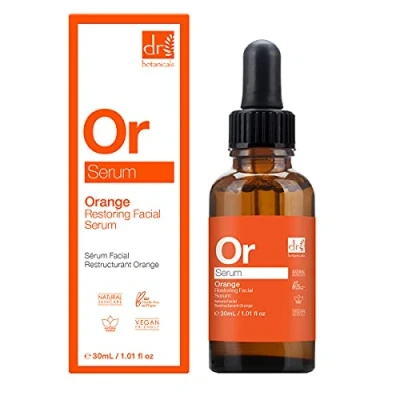 Image of DR BOTANICALS Orange Restoring Facial Serum 30ml Anti Ageing, Wrinkle, Brightening, Hydrating Face with Mandarin Peel Oil, Red Algae &amp; Rosa Moschata Oil and Seabuckthorn